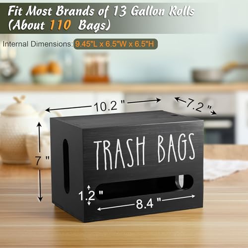 DRASTAR Trash Bag Dispenser, Large Wooden Trash Bag Holder Wall Mount, Black Roll Holder for for 13-gallon Plastic Garbage Bags Dispenser Countertop, Under Kitchen Sink Organization - Image 2