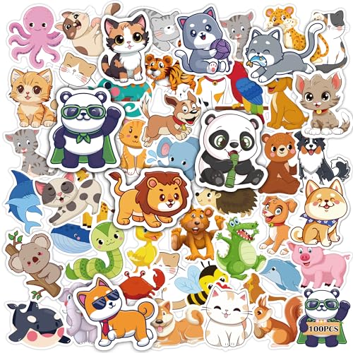 OHOME Water Bottle Stickers for Kids,Cute Animal Aesthetic Sticker Pack - Party Favors for Kids 4-8 | 3-12 Boy Girl Birthday Gift,Arts Crafts Preppy Stuff for 8-12,100 PCS - Image 1