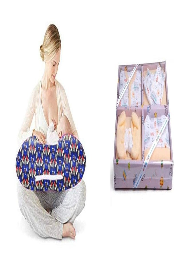 Pexmoon Pillow Pexmoon Portable Breast Feeding Pillow and Removable Cover Feeding Pillows with Random Color 6 pcs Dress Set for New Born Unisex Baby Gift Set (0-3 Months) (Navy Designed Flora) - Image 1