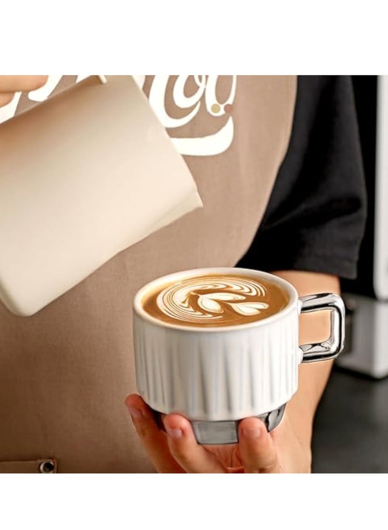 SOLARAE Ceramic Coffee Cup 4 Set, Stackable Coffee Mugs with Rack, 9 oz Coffee Mugs with Handles, Ceramic Coffee Cups, Cappuccino Coffee Cups, Stackable Mugs with Rack, for Coffee, Tea, Cocoa, Milk, Latte - Image 3