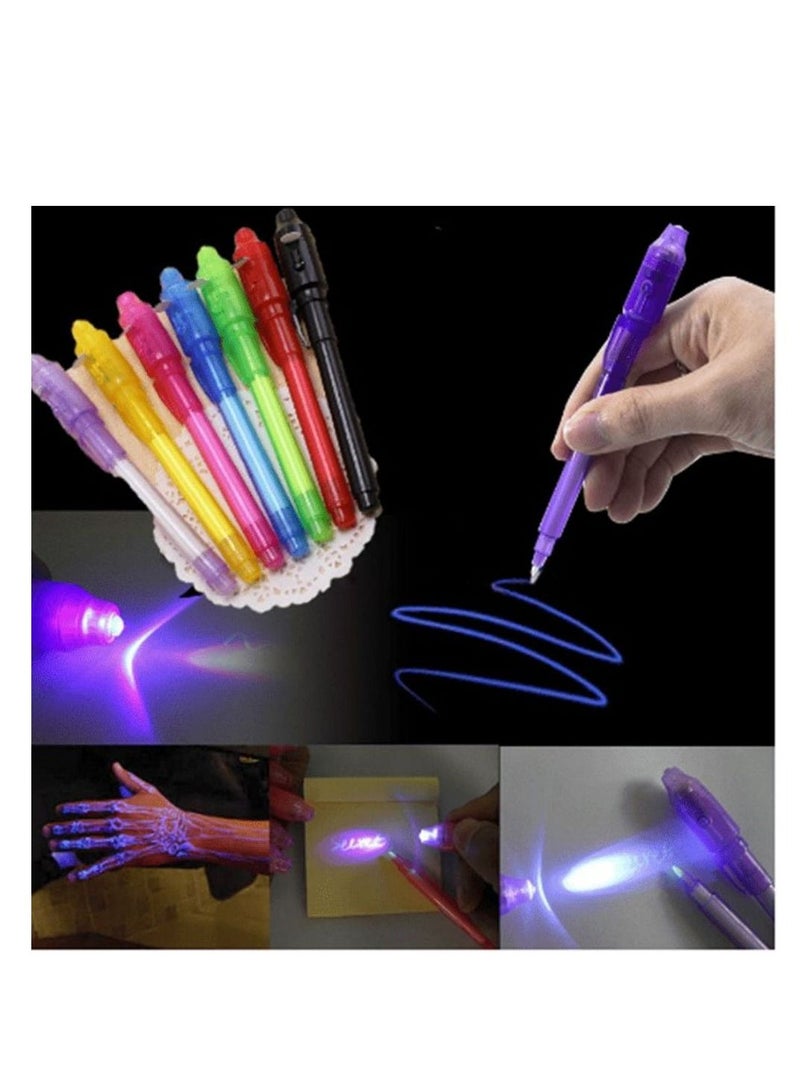 7Pcs 2 In 1 Glow Light Invisible Ink Pen UV Check Money Kids Painting Secret Learning Education Magic Pen, Highlighter, Painting Art, Creative Stationery Student Supplies, Greeting Card DIY, Invisible - Image 1