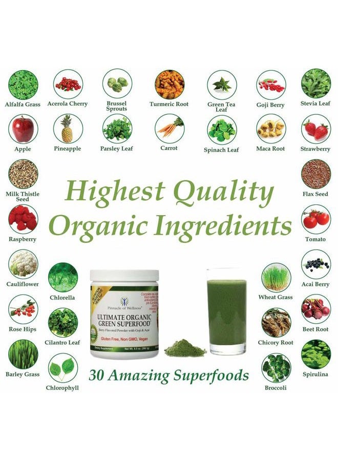 Pinnacle of Wellness Ultimate Organic Green Superfood Powder - Berry Flavor - 30 Servings 9.5oz (266.1g) - Image 4