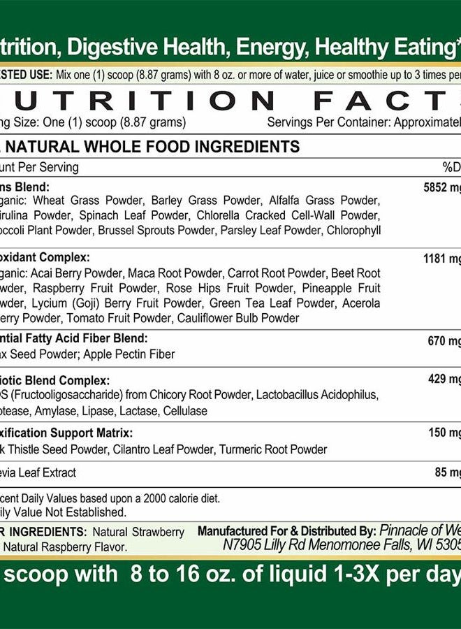 Pinnacle of Wellness Ultimate Organic Green Superfood Powder - Berry Flavor - 30 Servings 9.5oz (266.1g) - Image 2