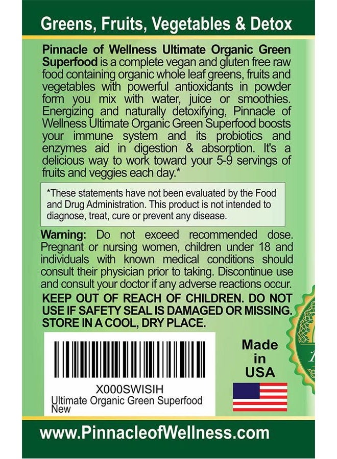 Pinnacle of Wellness Ultimate Organic Green Superfood Powder - Berry Flavor - 30 Servings 9.5oz (266.1g) - Image 3