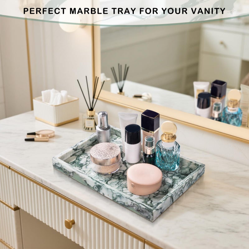 Homaura Marble Bathroom Tray for Countertop & Home Decor, Natural Decorative Marble Tray for Jewelry & Perfume Organizer, Luxury Stone Vanity Trays for Dresser, Kitchen Counter, 12" x 8", Jade Green - Image 5