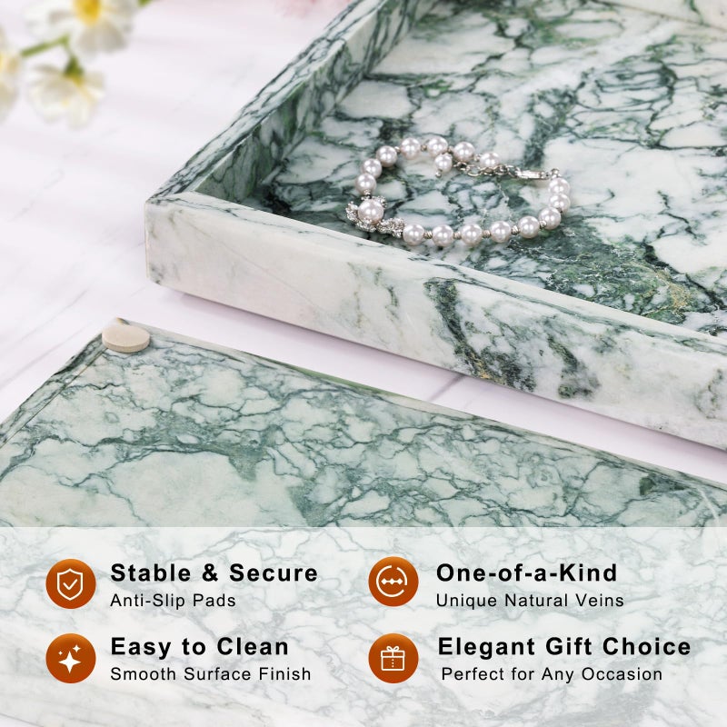 Homaura Marble Bathroom Tray for Countertop & Home Decor, Natural Decorative Marble Tray for Jewelry & Perfume Organizer, Luxury Stone Vanity Trays for Dresser, Kitchen Counter, 12" x 8", Jade Green - Image 2