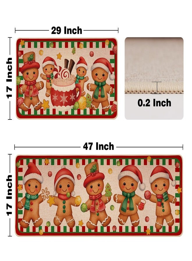 Siilues Christmas Kitchen Mat Set of 2, Non-Slip Gingerbread Christmas Kitchen Rugs for Floor Seasonal Winter Home Decor Low-Profile - 17x29 and 17x47 Inch - Image 5