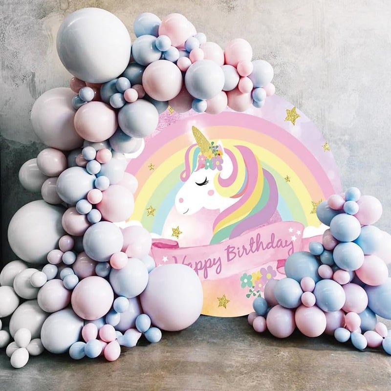 Renaiss 7x7ft Colorful Unicorn Round Backdrop Covers for Photoshoot Kids Girl Portrait Golden Stars Rainbow Circle Photography Background Happy Birthday Party Decors Photo Booth Props Yard Sign - Image 3