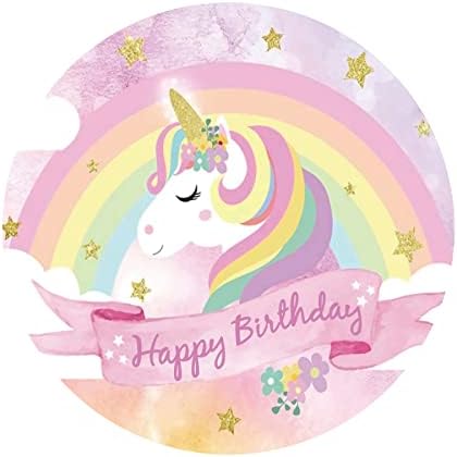 Renaiss 7x7ft Colorful Unicorn Round Backdrop Covers for Photoshoot Kids Girl Portrait Golden Stars Rainbow Circle Photography Background Happy Birthday Party Decors Photo Booth Props Yard Sign - Image 4