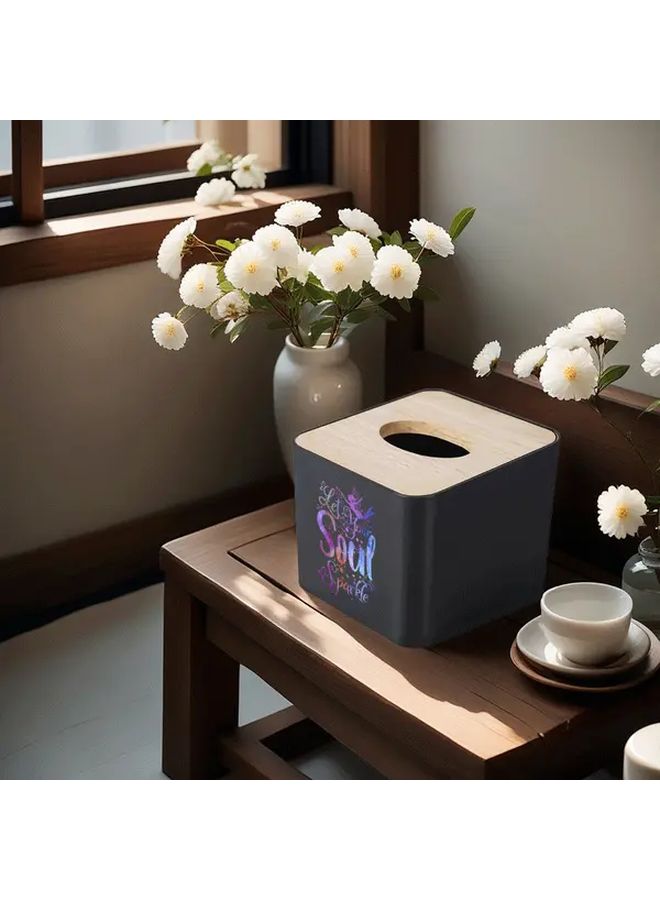 Black Modern Plastic Tissue Box With Bamboo Lid Minimalist Square Storage For Bathroom - Image 3