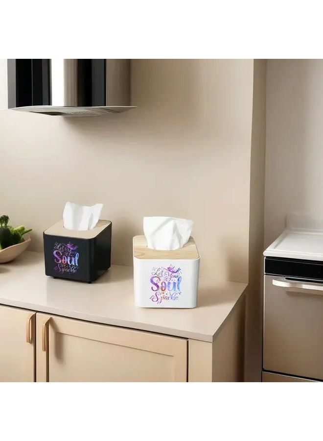 Black Modern Plastic Tissue Box With Bamboo Lid Minimalist Square Storage For Bathroom - Image 2