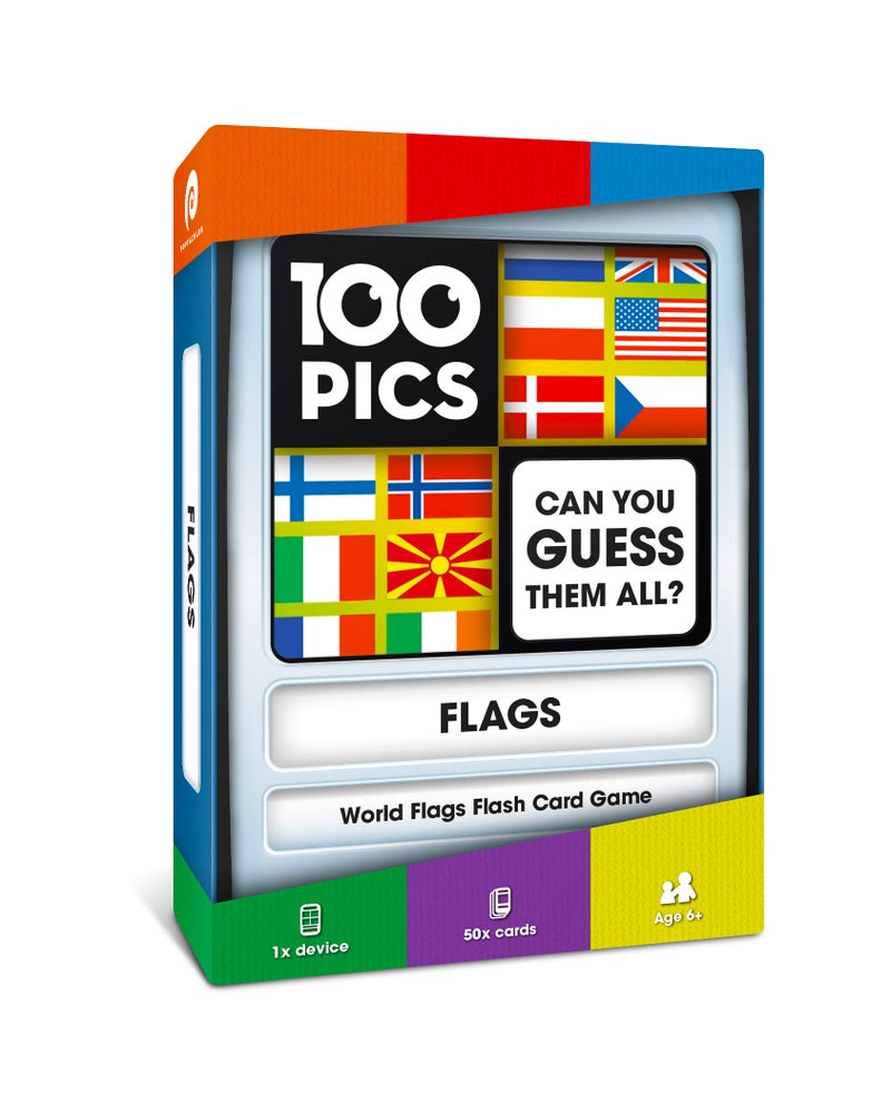 100 PICS Flags of The World Travel Game - Learn 100 Country Flags | Flash Cards with Slide Reveal Case | Geography Card Game, Gift, Stocking Stuffer | for Kids and Adults | Ages 6+ - Image 1