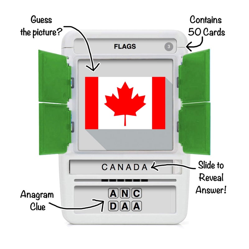 100 PICS Flags of The World Travel Game - Learn 100 Country Flags | Flash Cards with Slide Reveal Case | Geography Card Game, Gift, Stocking Stuffer | for Kids and Adults | Ages 6+ - Image 2