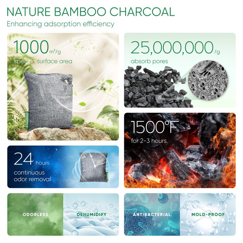 Innmily Activated Charcoal Odor Absorber, 6 Pack Natural Shoe Odor Eliminator, Bamboo Charcoal Air Purifying Bags, Sneaker Deodorizer and Moisture Absorbers for Clean Footwear, Shoe Odor Remover - Image 3