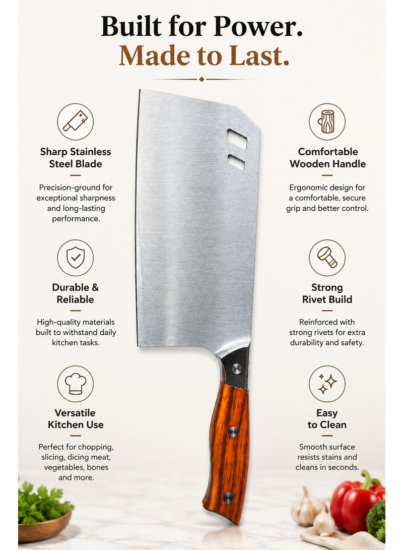 Heavy Duty Meat Cleaver Knife – Stainless Steel Chopper with Solid Wood Handle for Meat, Poultry & Kitchen Use - Image 5