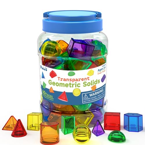 EXBEPE 3D Geometric Solids 60 Pcs for Kids Translucent Geometric Shapes for Geometry BeginningsLight Table Manipulatives Toy Math Helper School Supplies - Image 1