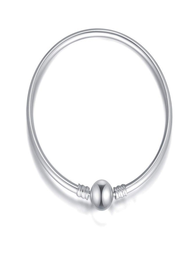 LONAGO Jewelry Moments Bangle Charm Bracelet 925 Sterling Silver Chain Bracelet Snap Clasp Fit Snake Charm Bead Birthday Gift for Women Mom (7.5) - Image 1