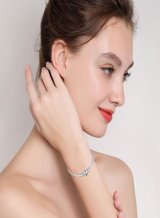 LONAGO Jewelry Moments Bangle Charm Bracelet 925 Sterling Silver Chain Bracelet Snap Clasp Fit Snake Charm Bead Birthday Gift for Women Mom (7.5) - Image 5