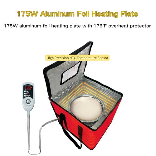 GEOYLE Foldable Proofing Box With Heater, 74l Large Bread Proofer with Temperature and Timer Controller, Zippered Sourdough Warmer for Bread, Pizza and Yoghurt Making,16.5 * 16.5 * 16.5in - Image 3