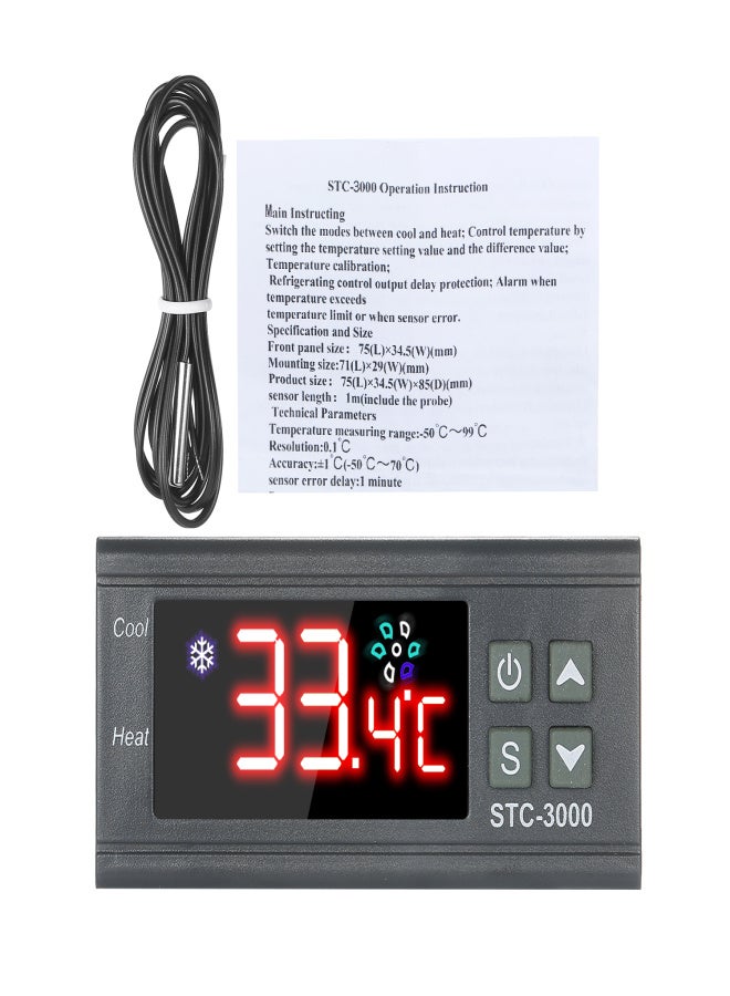 وحدة تحكم درجة الحرارة STC-3000 صغيرة الحجم، تعمل بجهد 110-220 فولت، مزودة بمنظم حرارة رقمي ومسبار NTC لحساس الحرارة والبرودة - Image 4