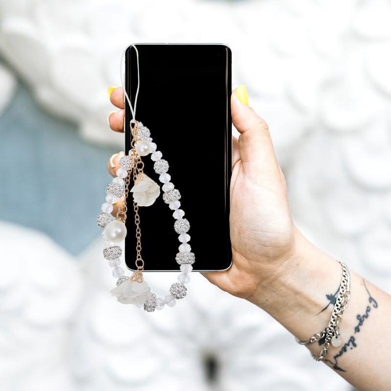 2Pcs Non- Phone Lanyards Crystal Beaded Flower Hand Wrist Straps for Cellphone - Image 1