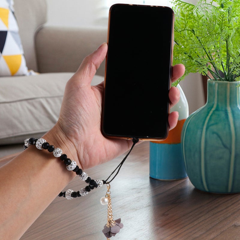 2Pcs Non- Phone Lanyards Crystal Beaded Flower Hand Wrist Straps for Cellphone - Image 2