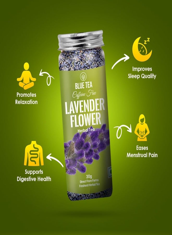 BLUE TEA - Lavender Flower Tea - 30 g - 30+ Cups | Relaxation & Stress Relief | Calming Tea | Caffeine Free - Herbal Tea - Flower Based - Natural - Non-Bitter | Reusable Pet Jar - Image 2