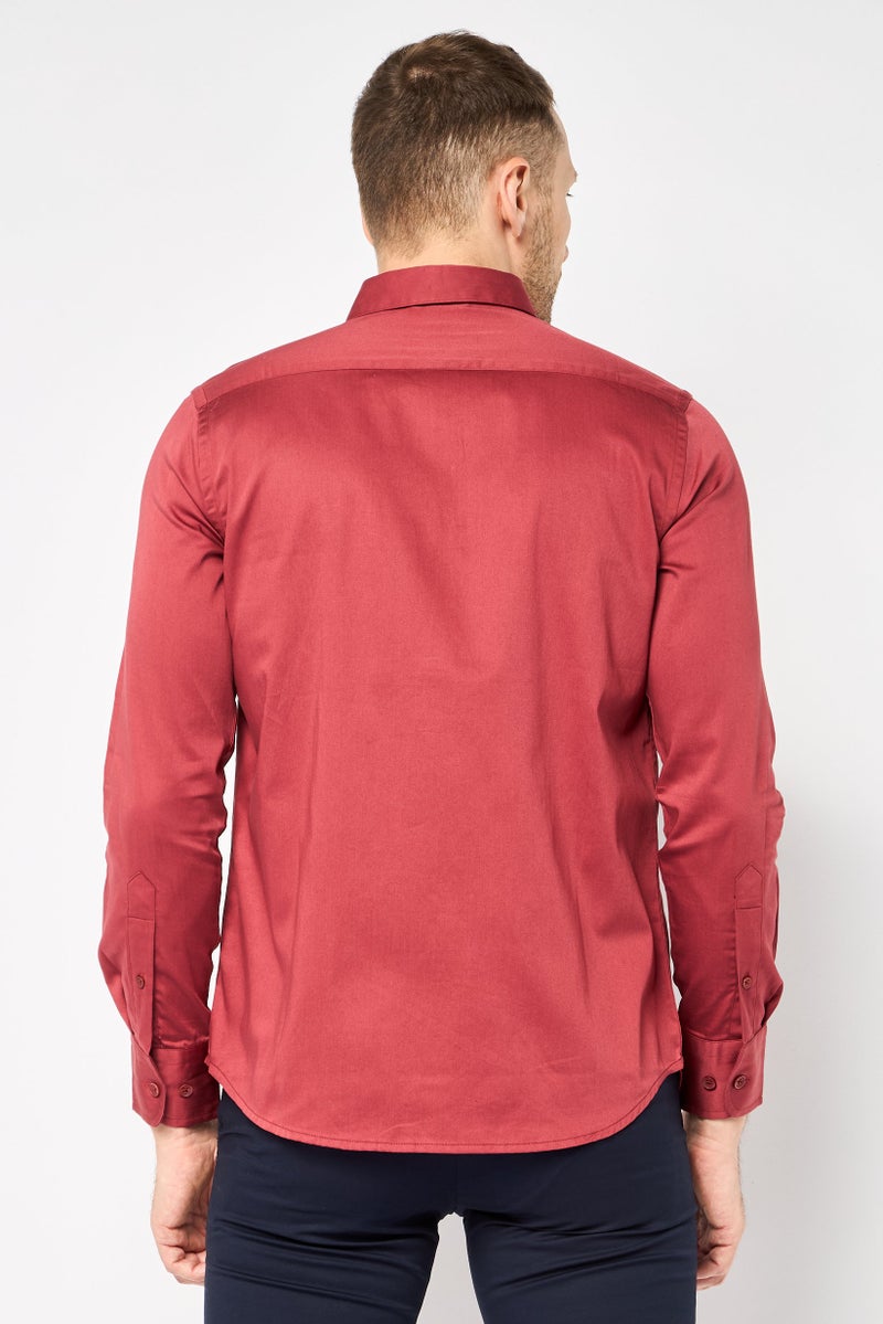 La Martina Men Tailored Fit Long Sleeve Brand Logo Casual Shirt, Maroon - Image 2