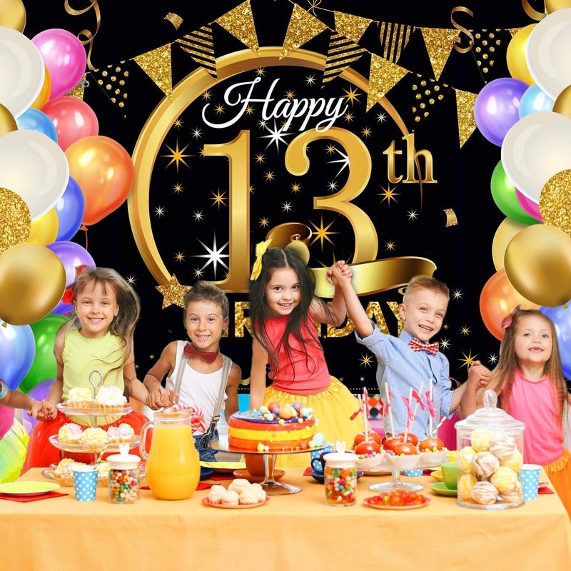 Al Raied ARS® Extra Large Black Gold Birthday Party Decoration Banner for 13th Birthday - Image 3