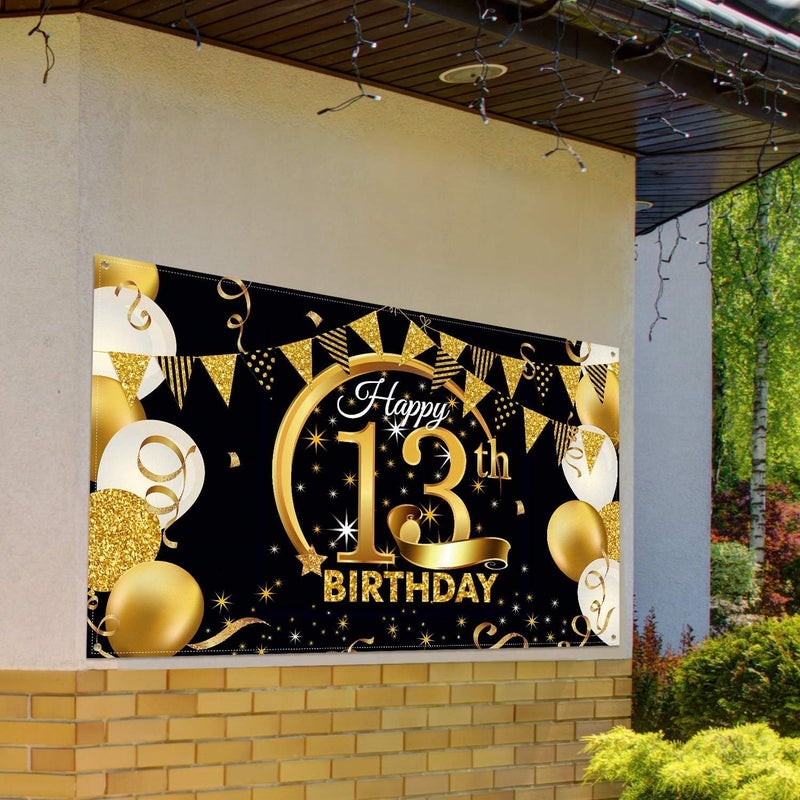 Al Raied ARS® Extra Large Black Gold Birthday Party Decoration Banner for 13th Birthday - Image 5