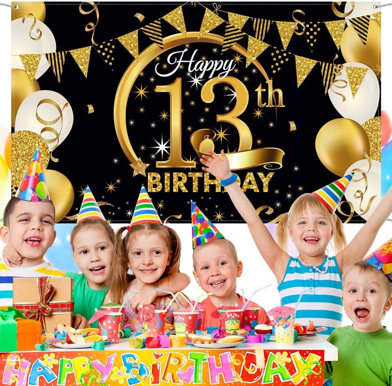 Al Raied ARS® Extra Large Black Gold Birthday Party Decoration Banner for 13th Birthday - Image 2