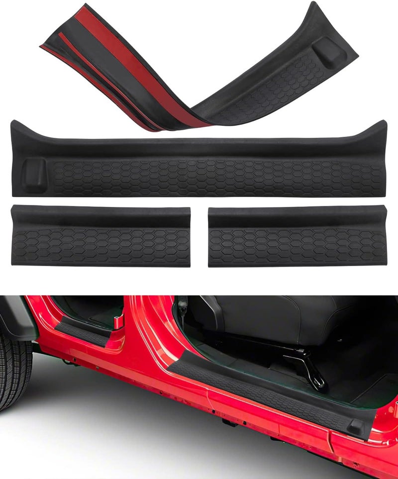 QMPARTS Door Sill Guards Kit for Gladiator JT Wrangler JL 4 Doors 2018-2026, Door Entry Guard Protector Accessories - Black Entry Scuff Plate Cover (4pcs Set) - Image 1