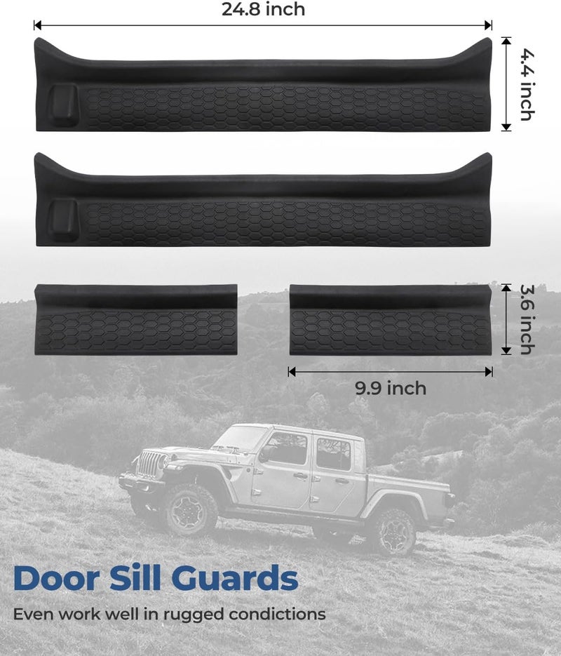 QMPARTS Door Sill Guards Kit for Gladiator JT Wrangler JL 4 Doors 2018-2026, Door Entry Guard Protector Accessories - Black Entry Scuff Plate Cover (4pcs Set) - Image 5