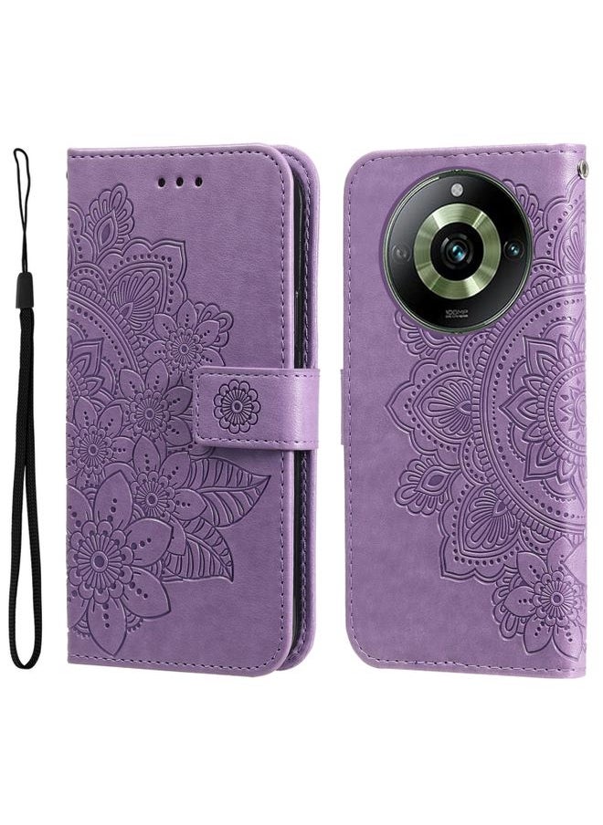 HuHa Case Cover For Realme 11 Pro / 11 Pro+ 7-petal Flowers Embossing Leather Phone Case Light Purple 
