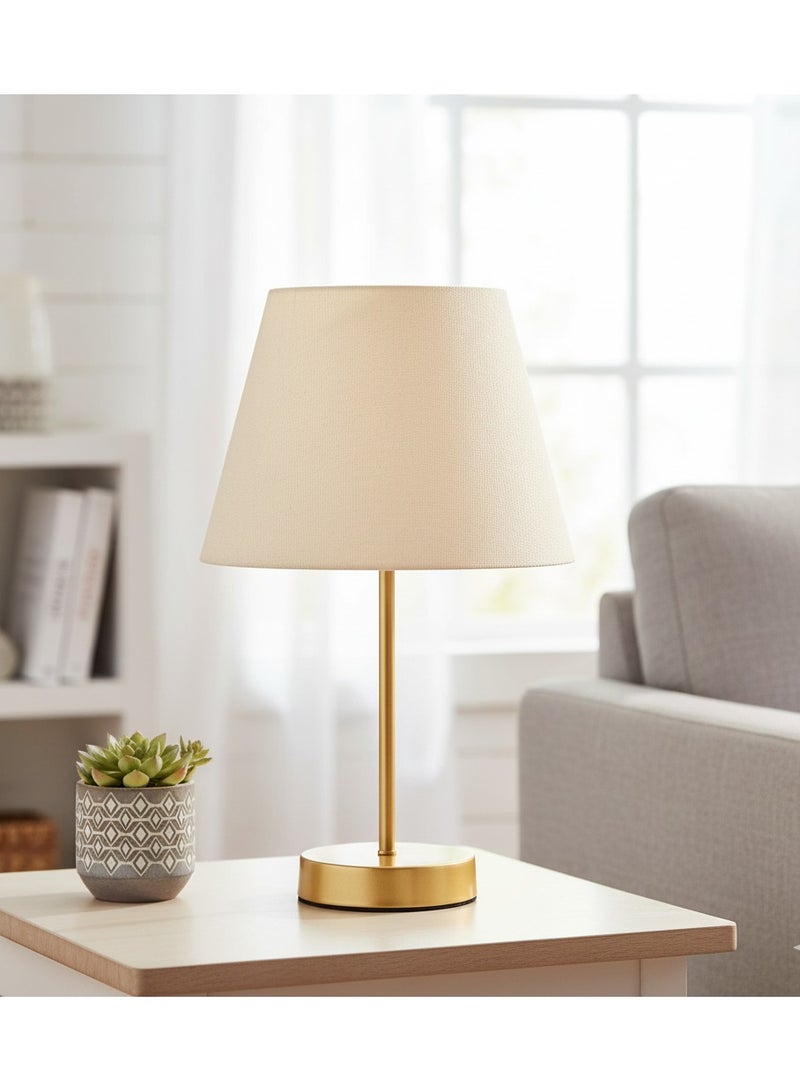 الروضة للإضاءة اباجورة شكل مميز وانيق بشابوة قماش فريد معدن - اباجورة مودرن لغرف النوم والمعيشة | اللون: دهبى × بيج | المقاس: 45x25x25 سم - Image 2