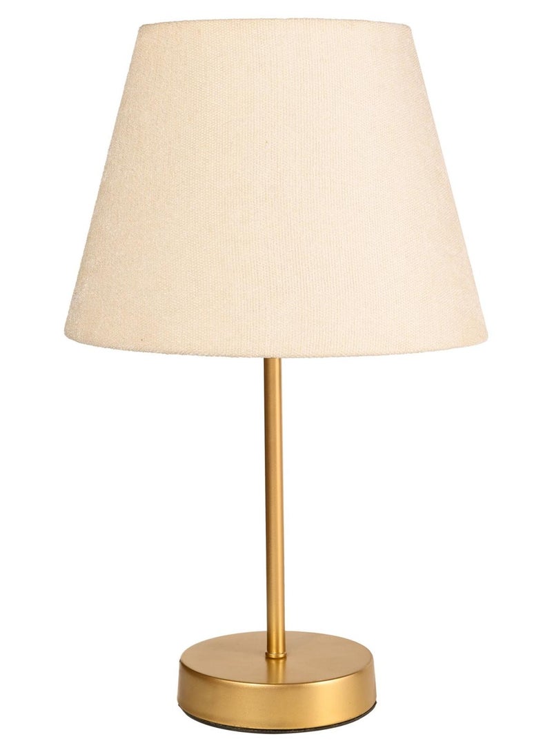 الروضة للإضاءة اباجورة شكل مميز وانيق بشابوة قماش فريد معدن - اباجورة مودرن لغرف النوم والمعيشة | اللون: دهبى × بيج | المقاس: 45x25x25 سم - Image 1