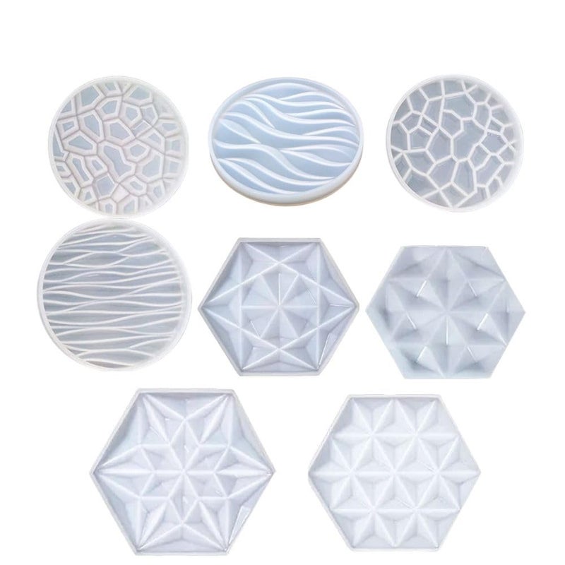 SNOOGG Pack of 8/4 Piece of 3 D Hexa and 4 Piece of 3D Round Coaster Mould Epoxy Resin Casting Moulds for Making and DY for Coaster, Cups Mats, Photo Display, Mantra Frame,Home Decoration - Image 1