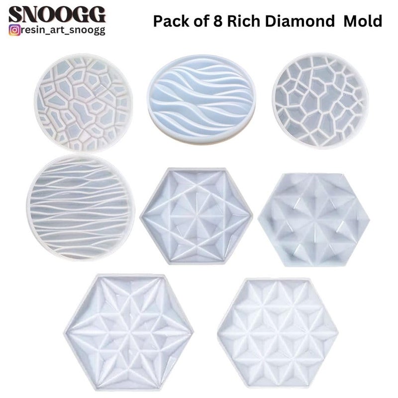 SNOOGG Pack of 8/4 Piece of 3 D Hexa and 4 Piece of 3D Round Coaster Mould Epoxy Resin Casting Moulds for Making and DY for Coaster, Cups Mats, Photo Display, Mantra Frame,Home Decoration - Image 2