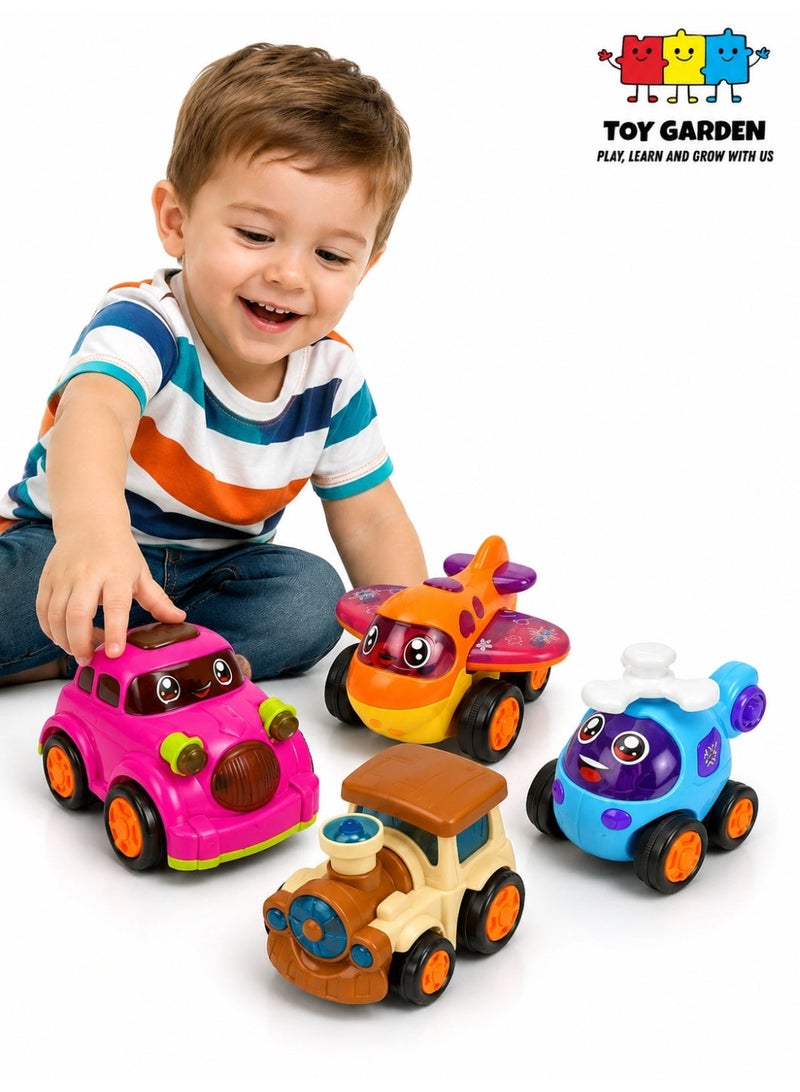 TOY GARDEN 4-Piece Unbreakable Friction Powered Toys – Car, Helicopter, Plane & Train for Kids, Durable Vehicles Set for Toddlers - Image 1