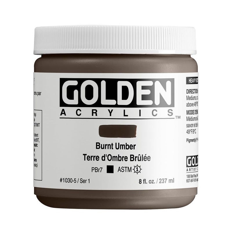 GOLDEN Heavy Body Acrylics Burnt Umber 8 fl oz Jar Professional Acrylic Paint Opaque - Image 2