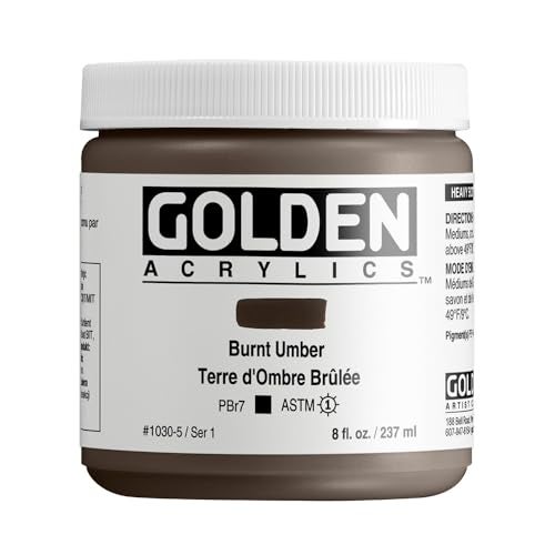 GOLDEN Heavy Body Acrylics Burnt Umber 8 fl oz Jar Professional Acrylic Paint Opaque - Image 1