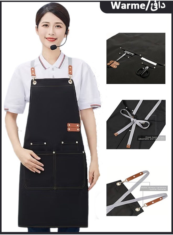 Warme Kitchen Apron, 1 Pack Unisex Cooking Apron with Adjustable Straps and Large Pockets, Waterproof Apron for Home, Kitchen, Restaurant, Coffee House - Image 1