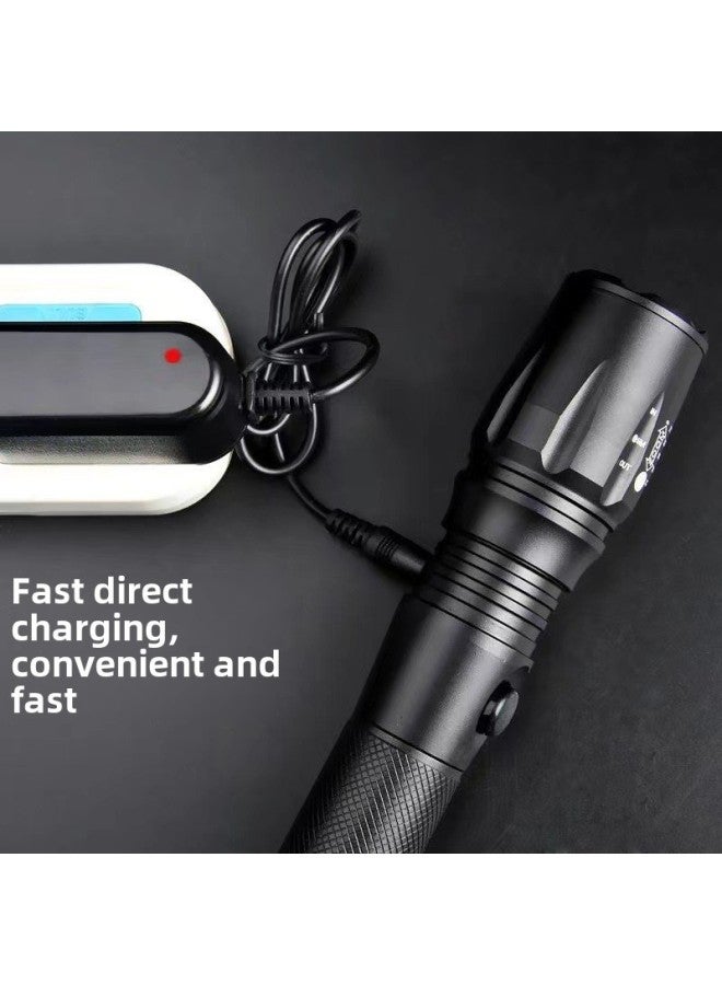 Explosion-proof T6 Telescopic Zoom LED Strong Light Charging Flashlight Aluminum Long-range Direct Charging Strong Light Flashlight-Color:T11 Short T6 Flashlight + Direct Charging + 18650 Battery + Gift Box,  - Image 2