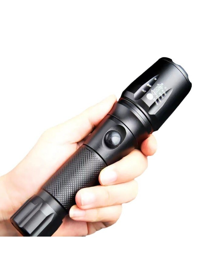 Explosion-proof T6 Telescopic Zoom LED Strong Light Charging Flashlight Aluminum Long-range Direct Charging Strong Light Flashlight-Color:T11 Short T6 Flashlight + Direct Charging + 18650 Battery + Gift Box,  - Image 5