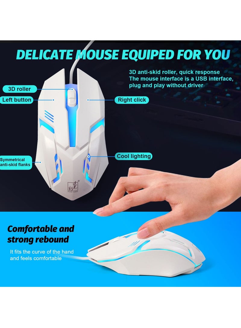 G21 Computer Gaming Keyboard and Mouse Combo :Keyboard with Flexible Polychromatic LED Lights Mechanical Feel Wired USB Working Keyboard Mouse Set for Window Computer White