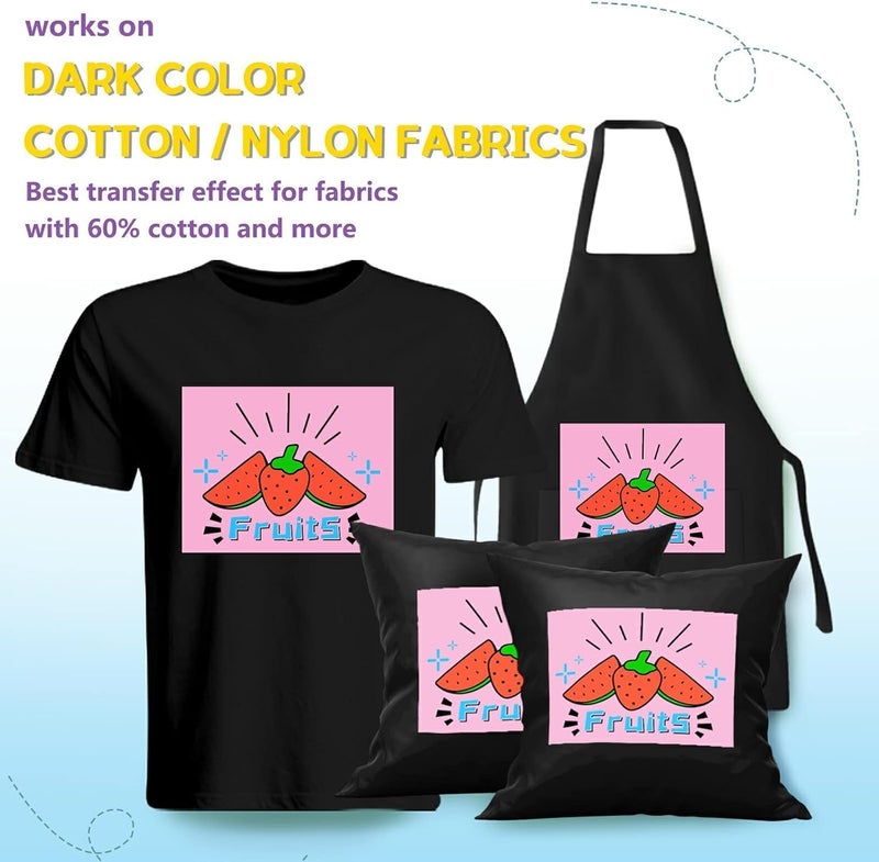 HTVRONT Printable Heat Transfer Vinyl for Dark Fabric - 6 Sheets 8.5"x11" Heat Transfer Paper for T Shirts - Image 4