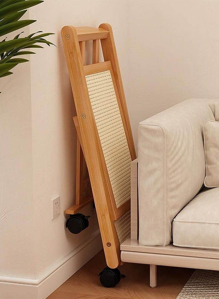 LINGWEI Bamboo Serving Cart with Wheels 2 Tier Foldable Wooden Kitchen Trolley - Image 4