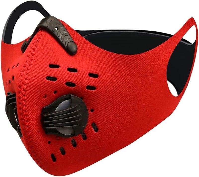 Red Adjustable Reusable Face Mask With Carbon Valves For Cycling Sports - Image 2