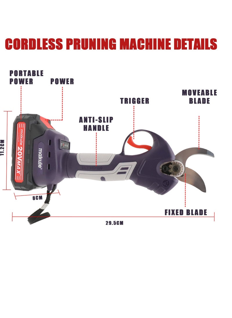 makute - Cordless Electric Pruning Shears Professional Pruning Battery Powered, Tree Branch Pruner with 2 PCS Rechargeable 20V Lithium Battery - 32mm Cutting Diameter - Image 1