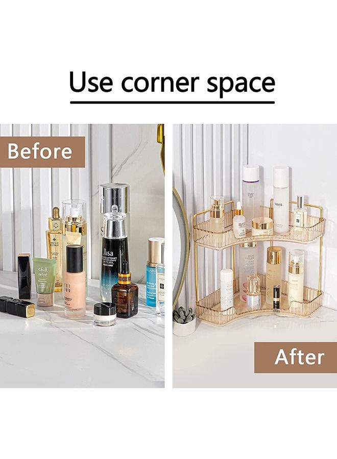 XiuWoo Corner Countertop Skincare Organizer Makeup Organizer 2 Tier Bathroom Organizer for Perfumes and Makeups Skincare Toiletries ect Multifunctional Organizer Rack for Dresser Bedroom Living Room Bathroom - Image 5